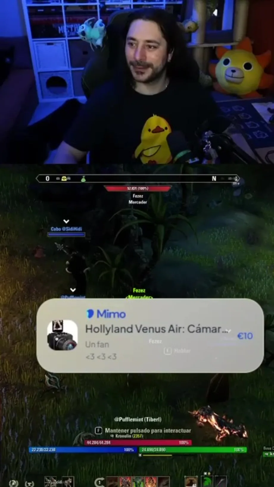 Directo de kroulin con una alerta de regalo de Mimo sobre el gameplay